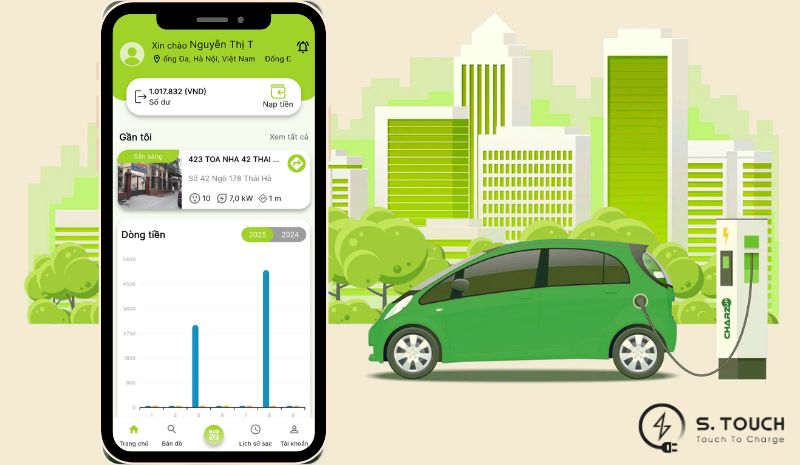 Cách quản lý dòng tiền cho trạm sạc xe điện hiệu quả với app S.TOUCH