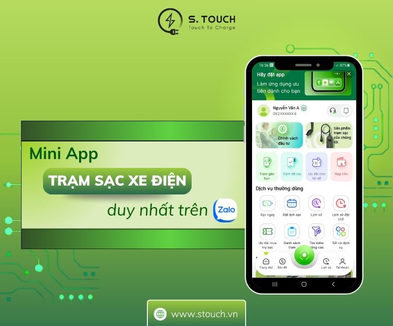 S. Touch | Mini App Trạm sạc xe điện duy nhất trên Zalo - Giải pháp tiện lợi dành cho người dùng