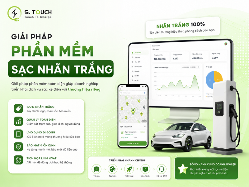 S. Touch | S.TOUCH - Giải pháp phần mềm sạc nhãn trắng cho hệ thống trạm sạc xe điện Giải pháp phần mềm sạc nhãn trắng