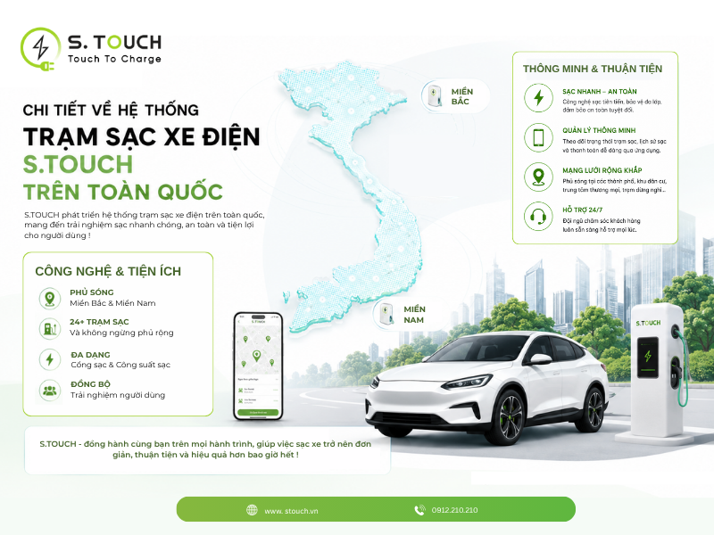 S. Touch | Chi tiết về hệ thống trạm sạc xe điện S.TOUCH trên toàn quốc hệ thống trạm sạc xe điện