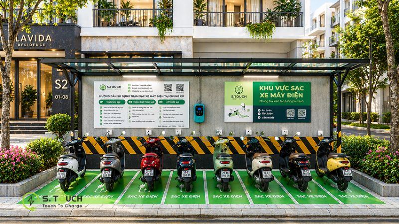 Bộ trạm sạc xe máy điện đạt tiêu chuẩn dùng cho chung cư